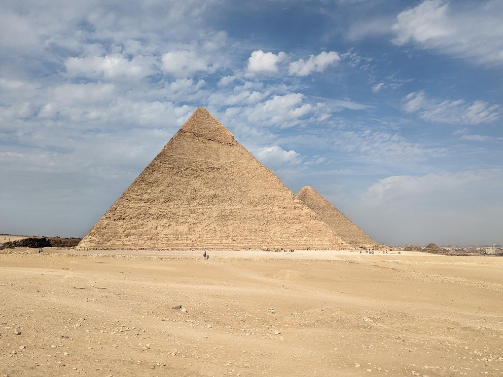 a view of several pyramids in the Giza Necropolis