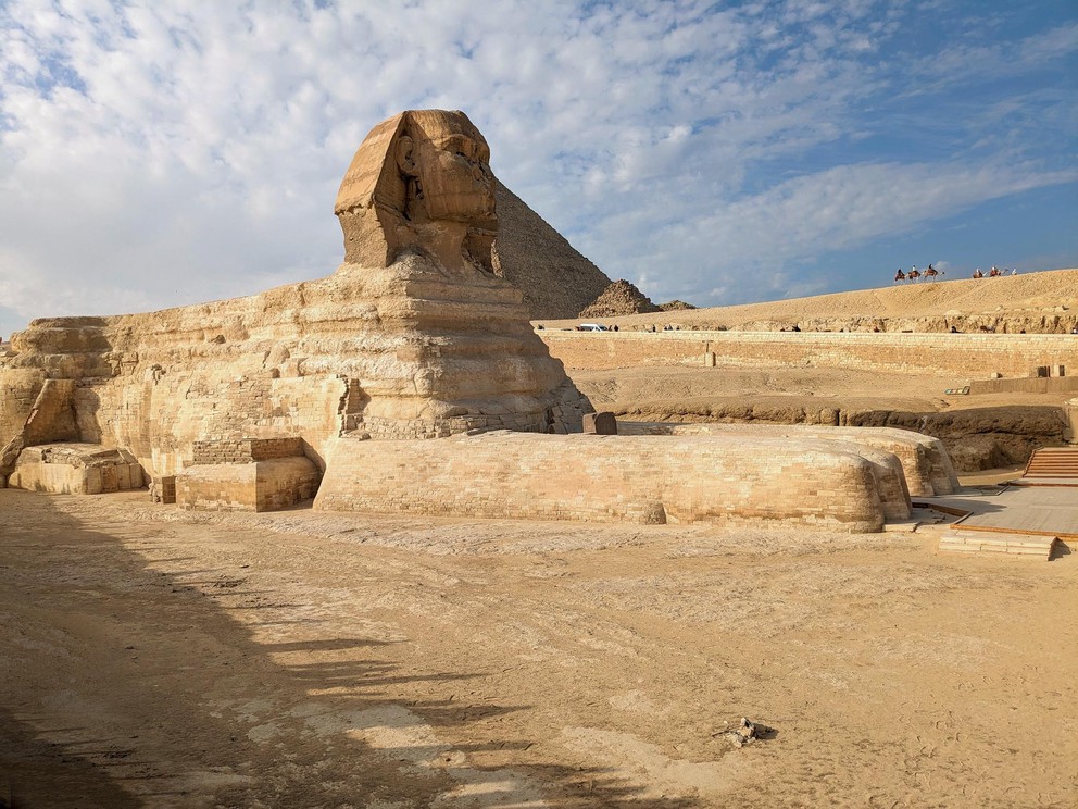 a view of the Great Sphinx from the tourist viewing platform