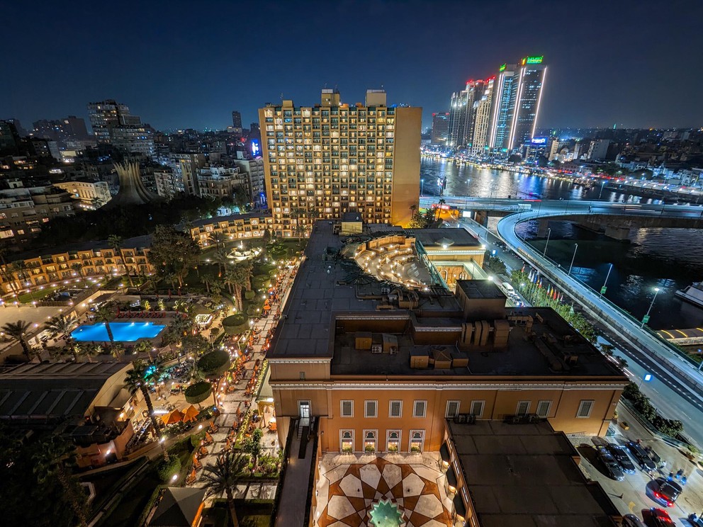 looking out over the Nile River in Cairo at night