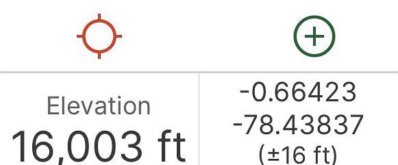 GPS shows the current elevation as 16,003 feet above sea level