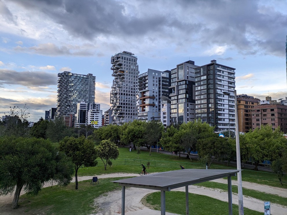 interesting architectural styles of the apartment buildings in central Quito, Ecuador