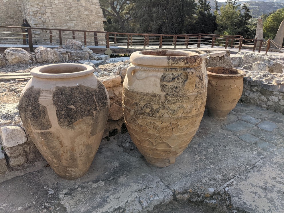 Giant Pithoi (clay storage jars) in the West Magazines (storage rooms) at Knossos Palace