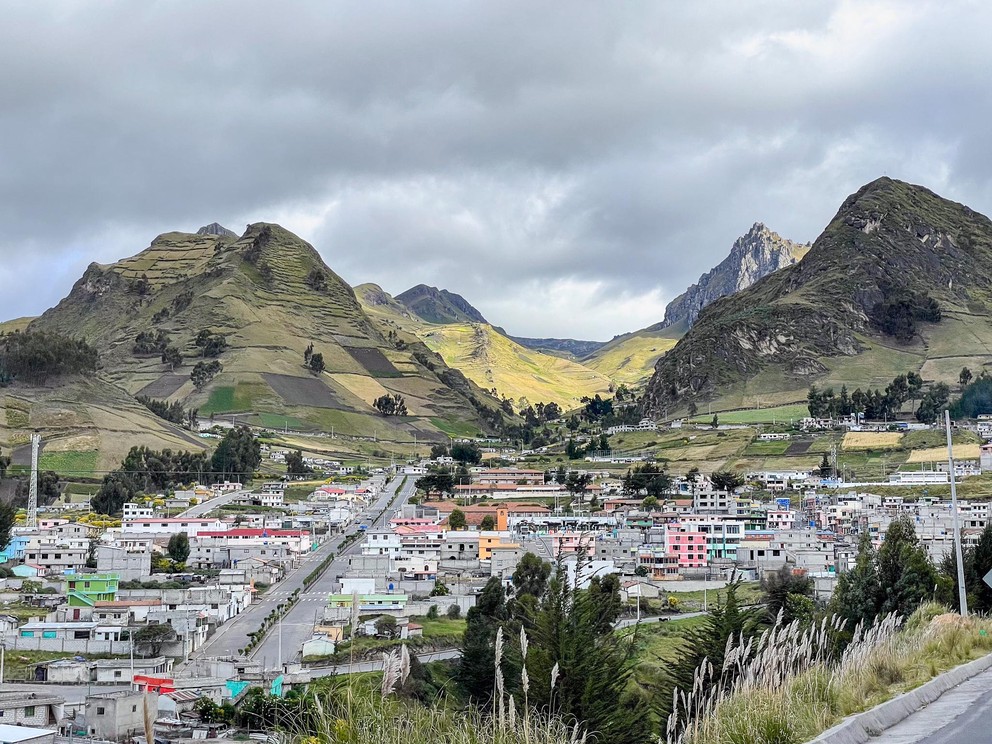 steep mountain farms surround the town of Zumbahua, Ecuador