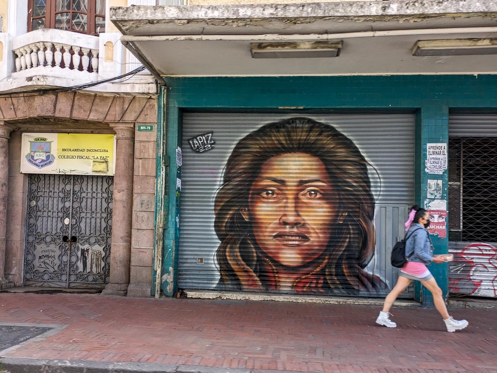 a photorealistic face of a woman painted on the front of a garage door